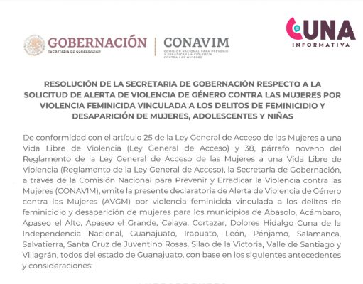 Alerta de violencia de Genero para el estado de Guanajuato